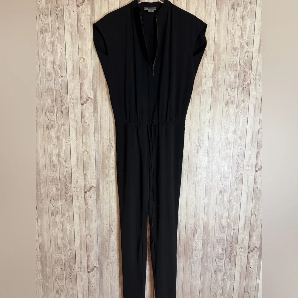 Vince Black Drawstring Waist Crew Neck Jumpsuit - Picture 2 of 7